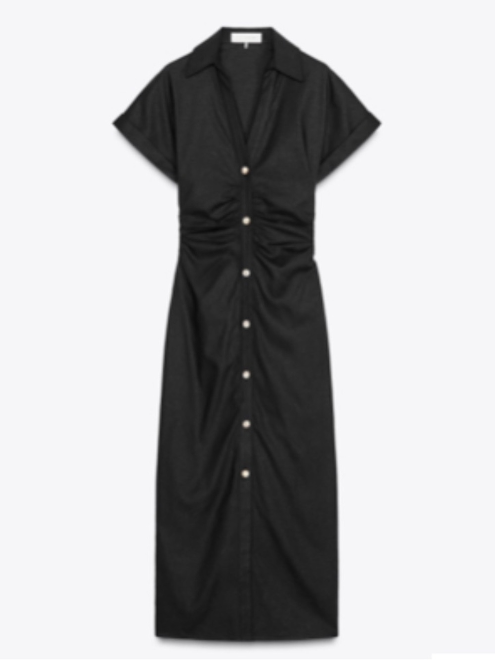 Zara Black Button-Front Maxi Dress with Ruched Waist